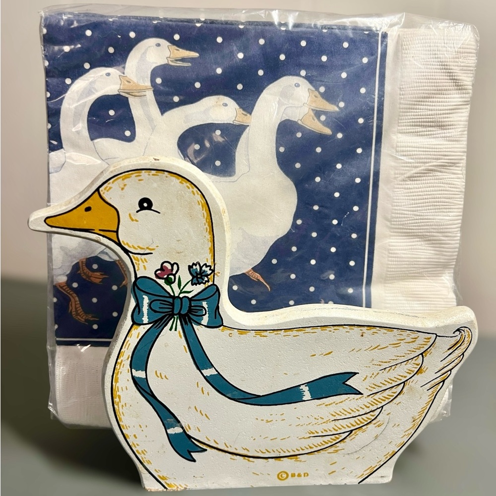 Charming Goose or Duck Wood Napkin Holder w/ Gordon Fraser Gallery Pk Napkins 16